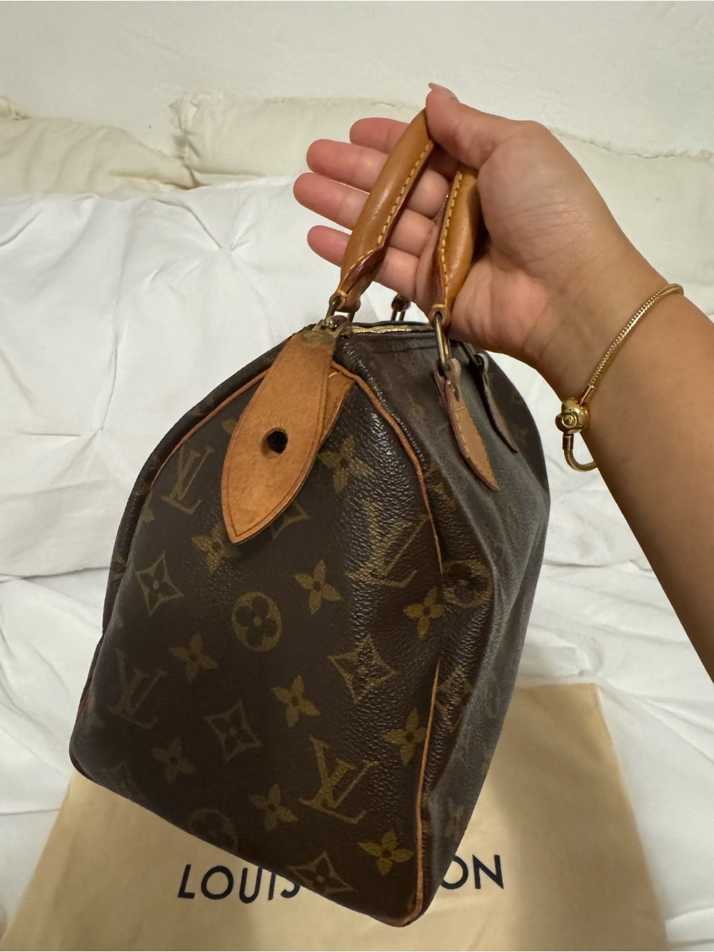 Authentic Louis Vuitton Monogram Canvas Brown & Tan Top-Handle Speedy 25 - Picture 5 of 10